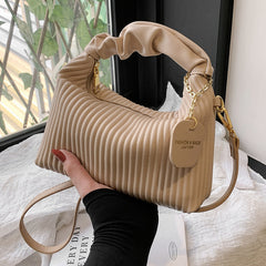 Pleated Synthetic Leather Crossbody Bag – Adjustable Strap Casual
