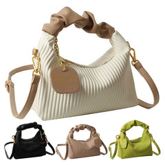 Pleated Synthetic Leather Crossbody Bag – Adjustable Strap Casual
