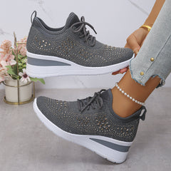 Rhinestone Wedge Shoes – 2" Heel Casual Daywear Synthetic Leather