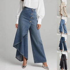 Straight Leg Jeans – Ruffle Button Detail Women Denim Pants