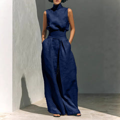 Women's Co-Ord Set – Mandarin Collar 60% Linen Relaxed Straight Leg