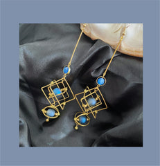 Geometric Blue Glass Earrings – Hypoallergenic Alloy Everyday Wear