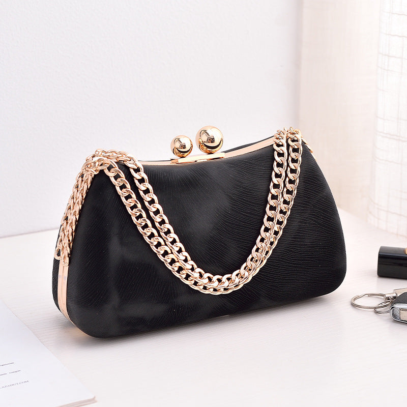 Chain-Strap Evening Clutch – Synthetic Leather Detachable Chain