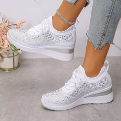 Rhinestone Wedge Shoes – 2" Heel Casual Daywear Synthetic Leather