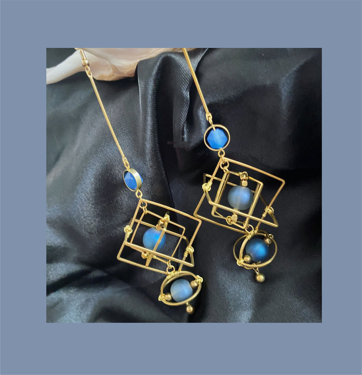 Geometric Blue Glass Earrings – Hypoallergenic Alloy Everyday Wear
