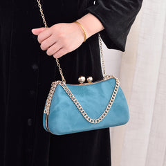 Chain-Strap Evening Clutch – Synthetic Leather Detachable Chain